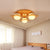 Flower Ceiling Light Fixture Modern Ivory Glass 3-Head Bedroom Flush Mounted Light in Wood