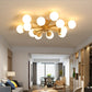 Sputnik Flush Mount Ceiling Fixture Modern Cream Glass Wood Semi Flush Light for Living Room 12 Wood Clearhalo 'Ceiling Lights' 'Close To Ceiling Lights' 'Close to ceiling' 'Semi-flushmount' Lighting' 2390381