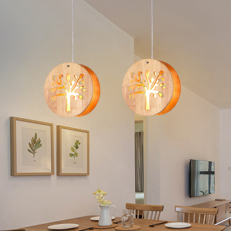 Hollowed-out Wooden Multi Pendant Light Minimalist 3-Bulb Beige Hanging Light for Dining Room Clearhalo 'Ceiling Lights' 'Modern Pendants' 'Modern' 'Pendant Lights' 'Pendants' Lighting' 2390387