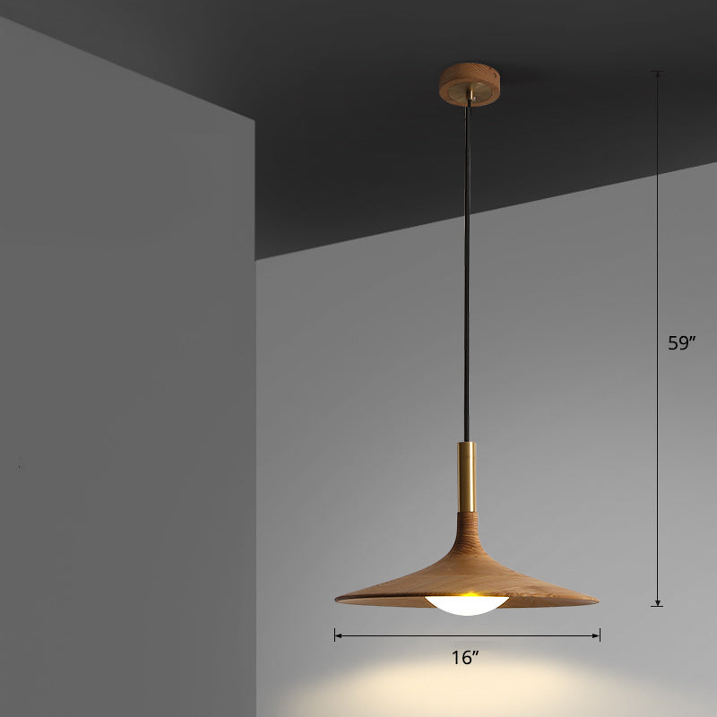 Wooden Trumpet Flare Pendant Lamp Minimalistic LED Suspension Light for Tea Room Wood 16" Clearhalo 'Ceiling Lights' 'Modern Pendants' 'Modern' 'Pendant Lights' 'Pendants' Lighting' 2390396