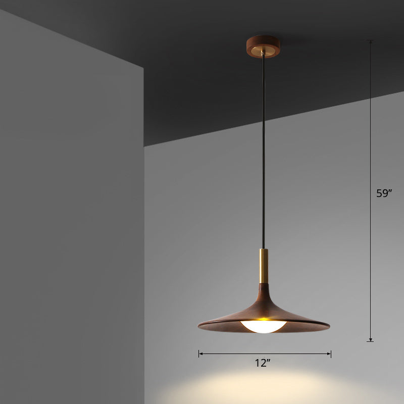 Wooden Trumpet Flare Pendant Lamp Minimalistic LED Suspension Light for Tea Room Brown 12" Clearhalo 'Ceiling Lights' 'Modern Pendants' 'Modern' 'Pendant Lights' 'Pendants' Lighting' 2390400