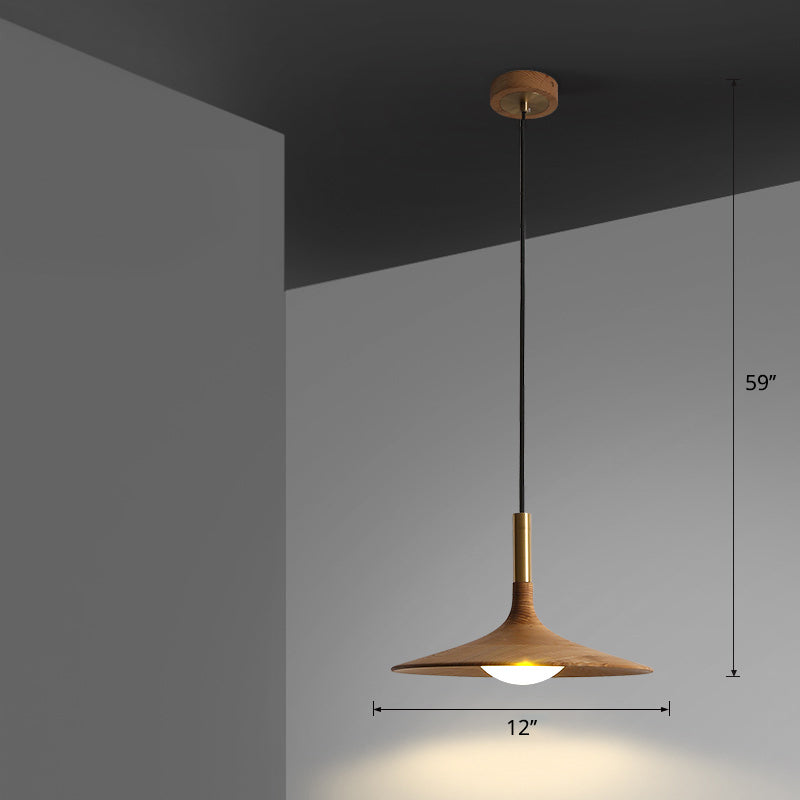 Wooden Trumpet Flare Pendant Lamp Minimalistic LED Suspension Light for Tea Room Wood 12" Clearhalo 'Ceiling Lights' 'Modern Pendants' 'Modern' 'Pendant Lights' 'Pendants' Lighting' 2390402