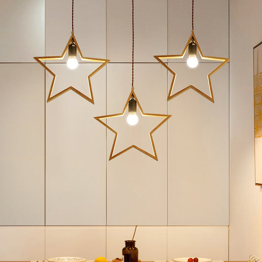 Nordic Style Star Pendant Lighting Wooden 3-Light Restaurant Multi Hanging Light Fixture Clearhalo 'Ceiling Lights' 'Modern Pendants' 'Modern' 'Pendant Lights' 'Pendants' Lighting' 2390414