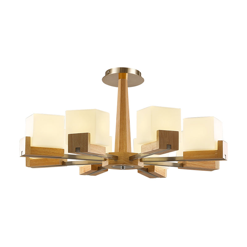 Frosted White Glass Cube Chandelier Modern Wood Ceiling Suspension Lamp for Living Room Clearhalo 'Carpenter Chandeliers' 'Ceiling Lights' 'Chandeliers' 'Industrial' 'Modern Chandeliers' 'Modern' Lighting' 2390425