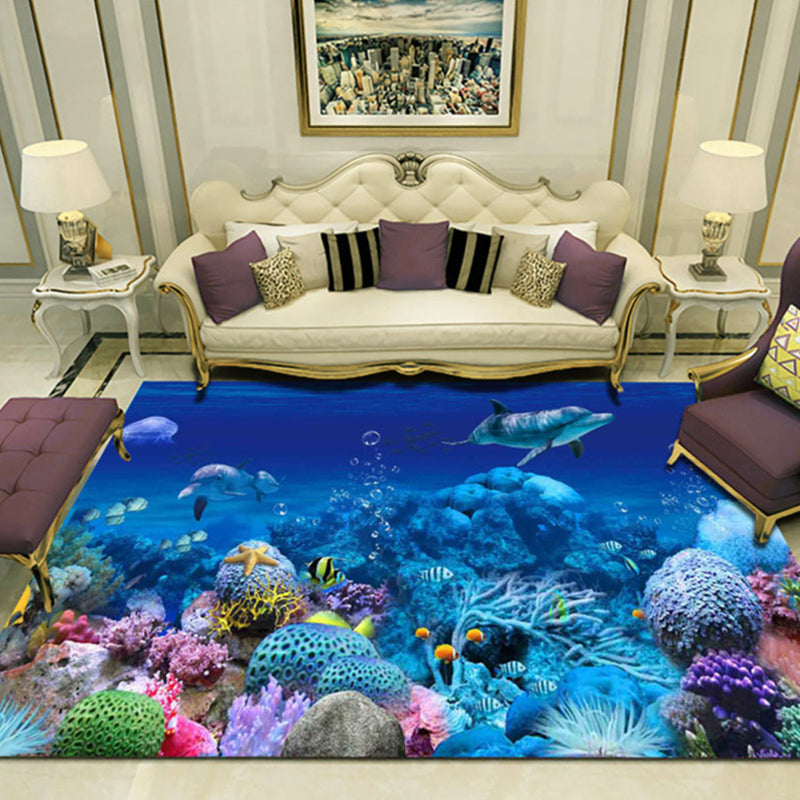 Novelty 3D Ocean Printed Rug Multi-Color Polyster Area Carpet Non-Slip Backing Easy Care Area Rug for Living Room Royal Blue Clearhalo 'Area Rug' 'Rug' 2392270