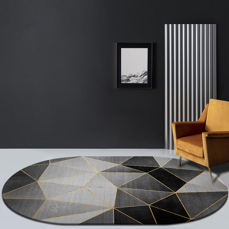 Designer Geo Printed Rug Multi Colored Synthetics Area Carpet Non-Slip Backing Pet Friendly Indoor Rug for Decor Dark Gray-Black Clearhalo 'Area Rug' 'Rug' 2392414