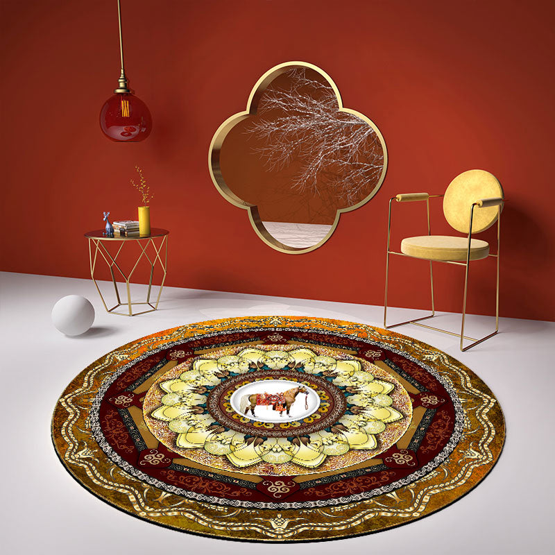 Oriental Flower Printed Rug Multicolor Polypropylene Area Carpet Non-Slip Backing Stain-Resistant Indoor Rug for Decoration Dark Yellow Clearhalo 'Area Rug' 'Rug' 2393071