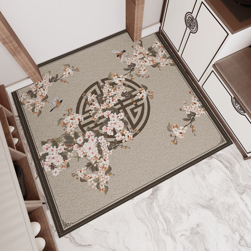 Chinese Flower Print Rug Multi Colored PVC Door Mat Anti-Slip Backing Stain-Resistant Door Mat for Room Brown Clearhalo 'Area Rug' 'Rug' 2393110