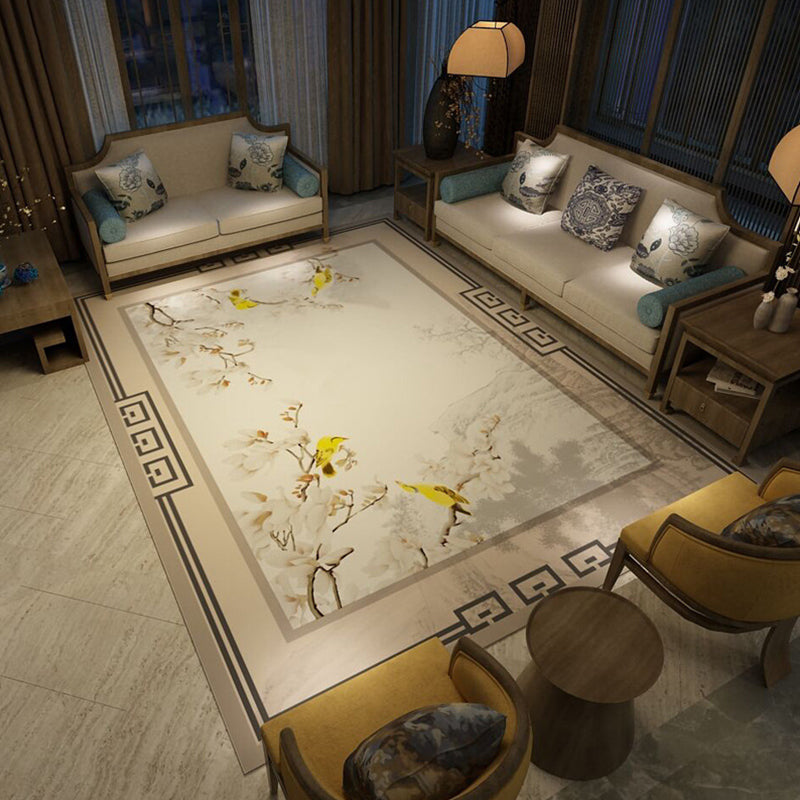 Multi-Color Chinese Rug Polypropylene Flower Pattern Indoor Rug Anti-Slip Backing Pet Friendly Area Carpet for Living Room Beige Clearhalo 'Area Rug' 'Rug' 2393342