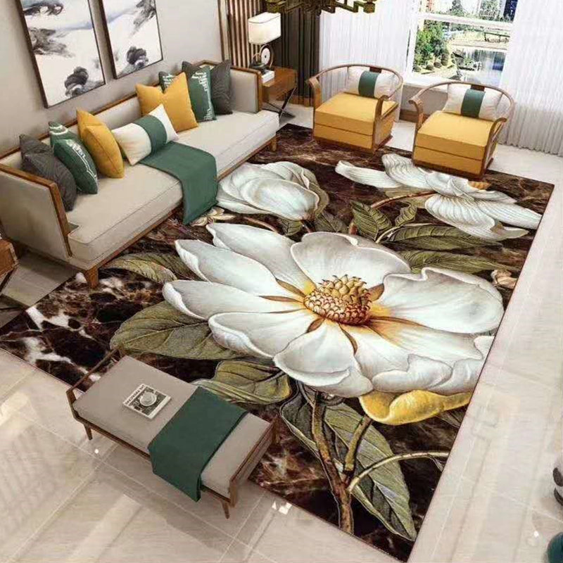 Chinese Floral Print Rug Multi-Color Synthetics Area Carpet Non-Slip Backing Easy Care Washable Indoor Rug for Parlor White Clearhalo 'Area Rug' 'Rug' 2393393