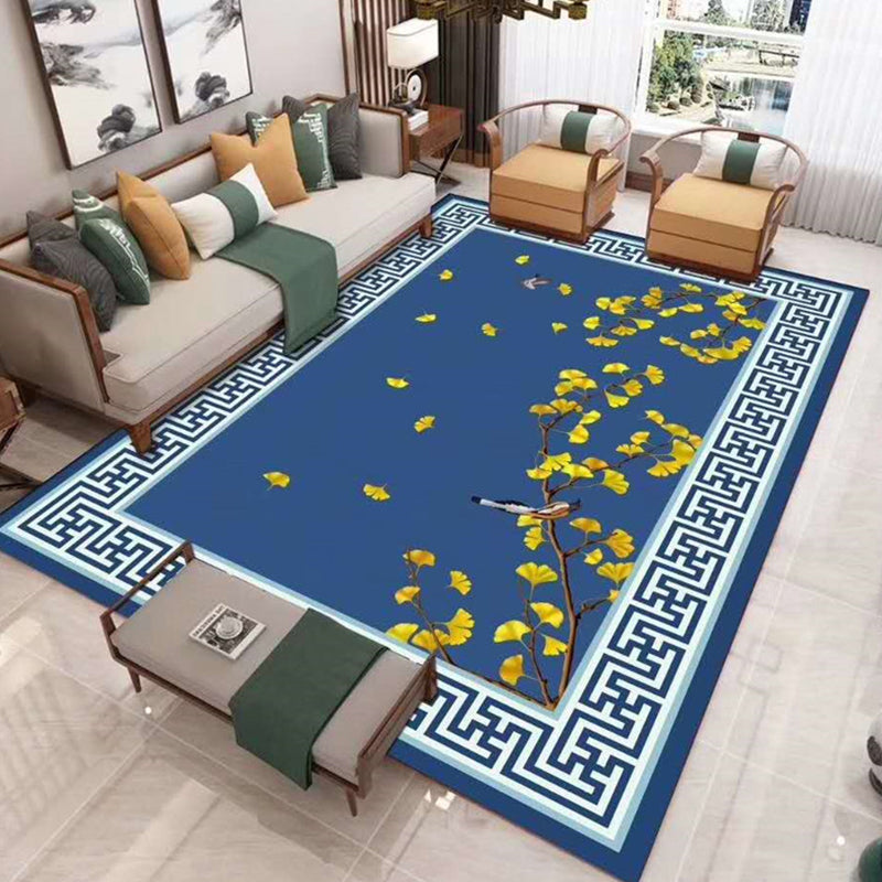 Chinese Floral Print Rug Multi-Color Synthetics Area Carpet Non-Slip Backing Easy Care Washable Indoor Rug for Parlor Yellow-Blue Clearhalo 'Area Rug' 'Rug' 2393396