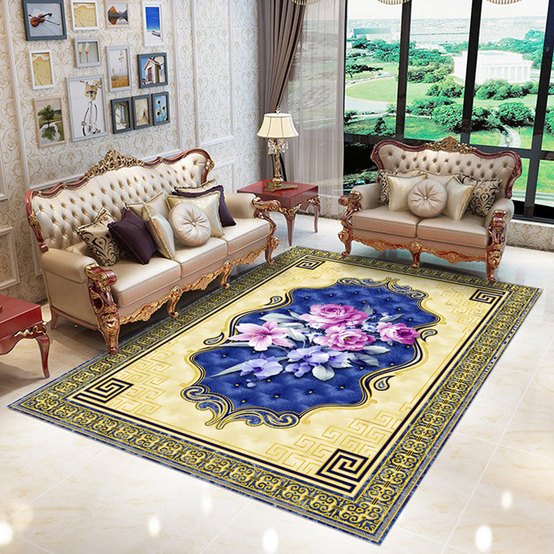 Chinese Floral Print Rug Multi-Color Synthetics Area Carpet Non-Slip Backing Easy Care Washable Indoor Rug for Parlor Blue Clearhalo 'Area Rug' 'Rug' 2393398