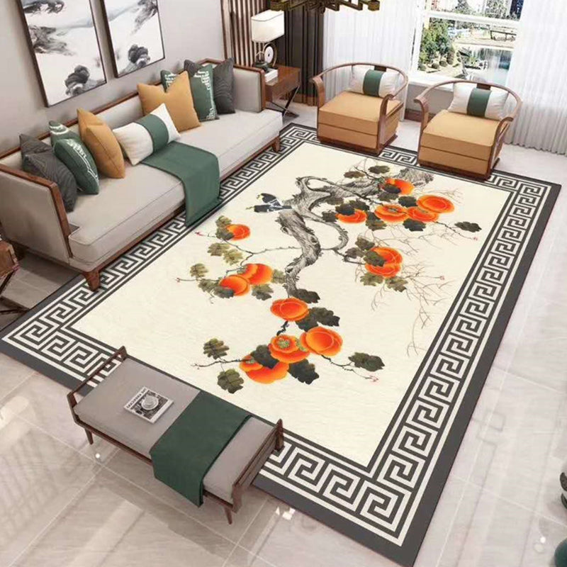 Chinese Floral Print Rug Multi-Color Synthetics Area Carpet Non-Slip Backing Easy Care Washable Indoor Rug for Parlor Orange Clearhalo 'Area Rug' 'Rug' 2393399