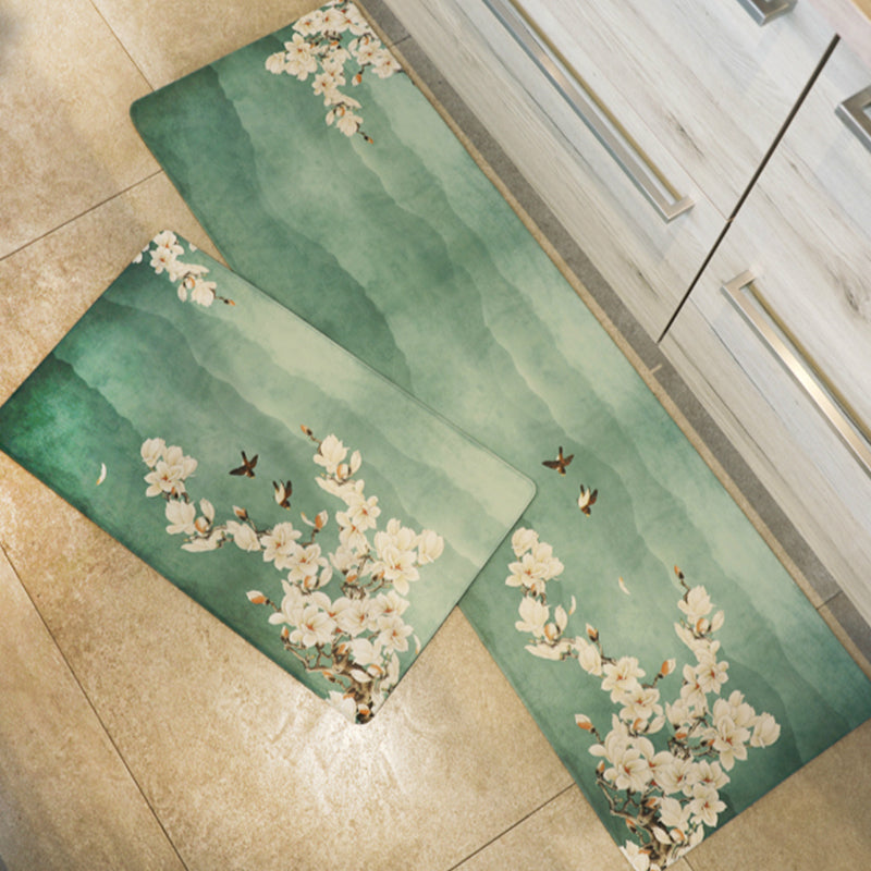 Chinoiserie Floral Printed Rug Multi-Colored PVC Area Carpet Non-Slip Backing Pet Friendly Indoor Rug for Bedroom Lake Green Clearhalo 'Area Rug' 'Rug' 2393422