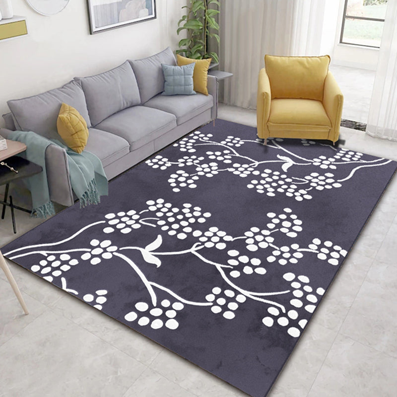 Multicolor Cottage Rug Polyster Plant Printed Indoor Rug Pet Friendly Easy Care Washable Area Carpet for Room Dark Gray-White Clearhalo 'Area Rug' 'French Country' 'Rugs' Rug' 2393431