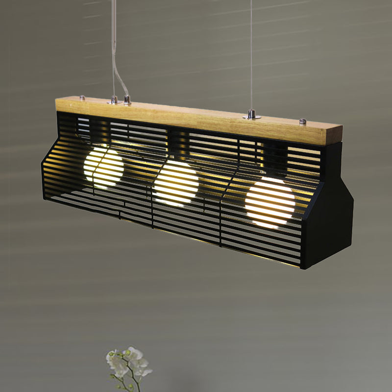 Black/White Linear Island Lighting Modern Style 3-Light Metal and Wood Island Pendant Light for Dining Room Clearhalo 'Ceiling Lights' 'Island Lights' Lighting' 239375