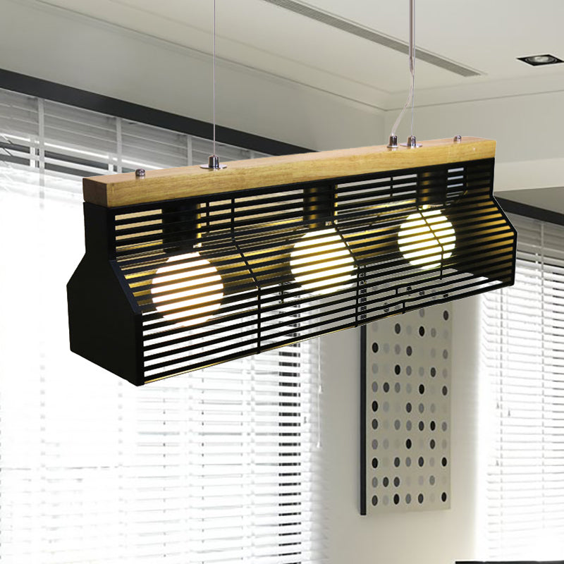 Black/White Linear Island Lighting Modern Style 3-Light Metal and Wood Island Pendant Light for Dining Room Clearhalo 'Ceiling Lights' 'Island Lights' Lighting' 239376