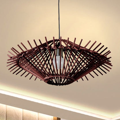 Beige/Brown Disc Pendant Light Rustic Single Bulb Bamboo Hanging Light Fixture for Restaurant Living Room Brown Clearhalo 'Ceiling Lights' 'Pendant Lights' 'Pendants' Lighting' 239394_83fc5799-cba5-4ed3-9cd2-83c39291df85