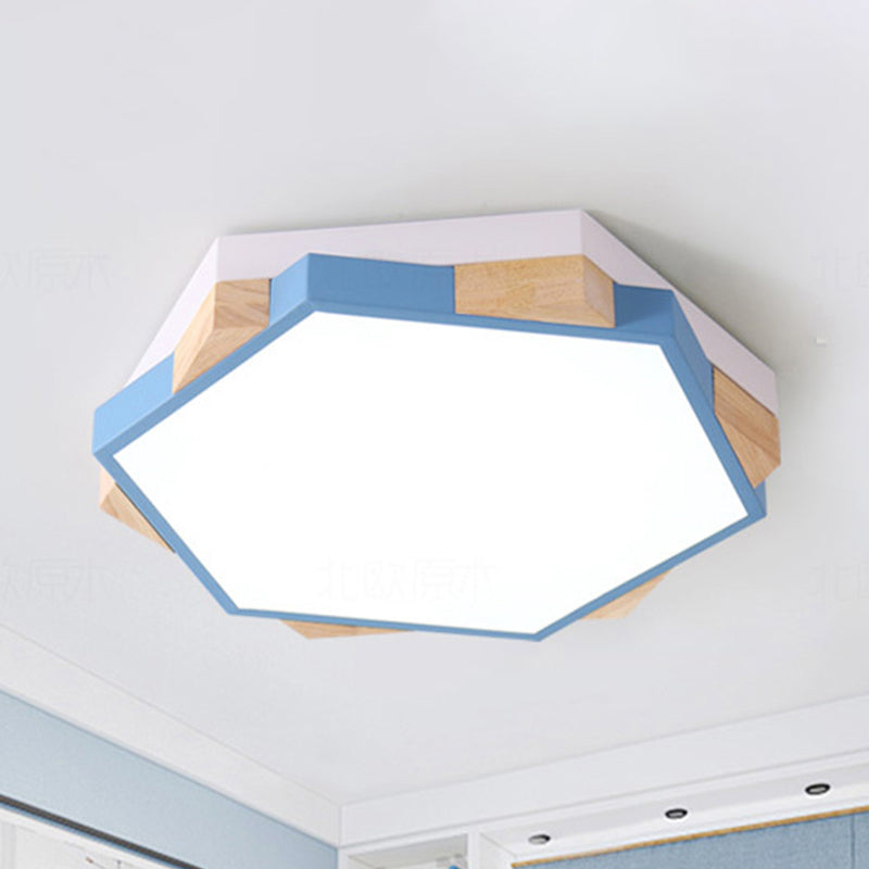 Nordic Style Pentagon Flushmount Light Acrylic Metal Ceiling Lamp for Study Room Corridor Blue White Clearhalo 'Ceiling Lights' 'Close To Ceiling Lights' 'Close to ceiling' 'Flush mount' Lighting' 239490
