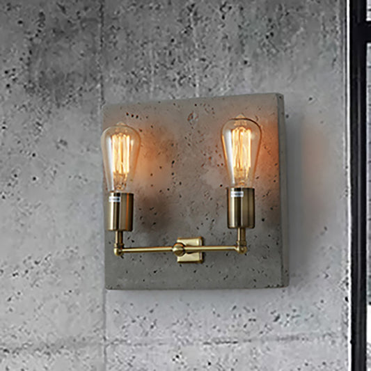 Naked Bulb Shade Wall Light Sconce Modern Concrete 2 Lights Grey/White Wall Sconce with Cement Backplate Grey Clearhalo 'Cast Iron' 'Glass' 'Industrial' 'Modern wall lights' 'Modern' 'Tiffany' 'Traditional wall lights' 'Wall Lamps & Sconces' 'Wall Lights' Lighting' 239525