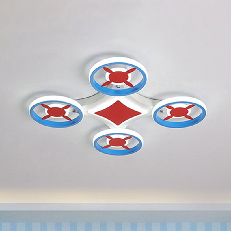 Child Bedroom Space Vehicle Ceiling Lamp Acrylic Metal Cartoon LED Flush Mount Light in Blue and Red Clearhalo 'Ceiling Lights' 'Close To Ceiling Lights' 'Close to ceiling' 'Flush mount' Lighting' 239627