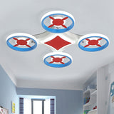Child Bedroom Space Vehicle Ceiling Lamp Acrylic Metal Cartoon LED Flush Mount Light in Blue and Red Blue White Clearhalo 'Ceiling Lights' 'Close To Ceiling Lights' 'Close to ceiling' 'Flush mount' Lighting' 239630