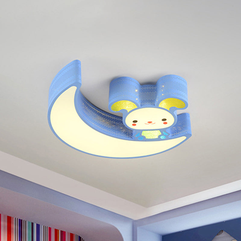 Acrylic Moon and Bunny Flush Mount Light Cartoon Lovely LED Ceiling Lamp for Gamer Room Blue Clearhalo 'Ceiling Lights' 'Close To Ceiling Lights' 'Close to ceiling' 'Flush mount' Lighting' 239649