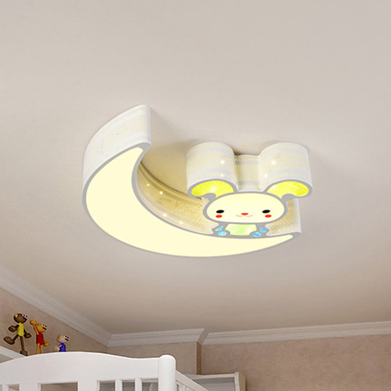 Acrylic Moon and Bunny Flush Mount Light Cartoon Lovely LED Ceiling Lamp for Gamer Room Clearhalo 'Ceiling Lights' 'Close To Ceiling Lights' 'Close to ceiling' 'Flush mount' Lighting' 239651