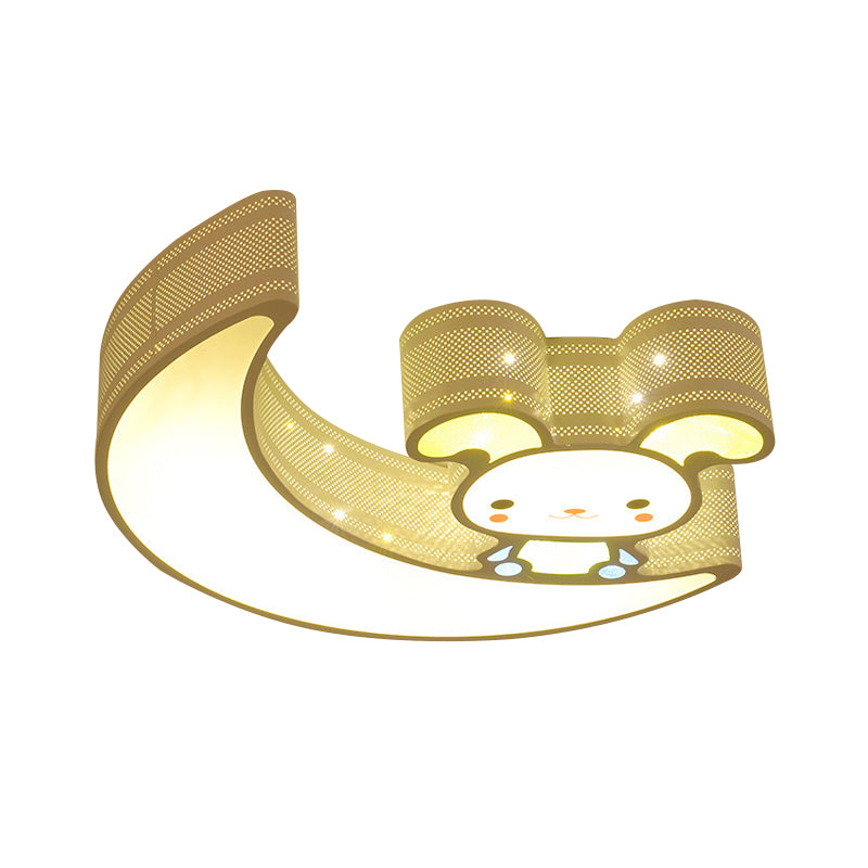 Acrylic Moon and Bunny Flush Mount Light Cartoon Lovely LED Ceiling Lamp for Gamer Room Clearhalo 'Ceiling Lights' 'Close To Ceiling Lights' 'Close to ceiling' 'Flush mount' Lighting' 239653