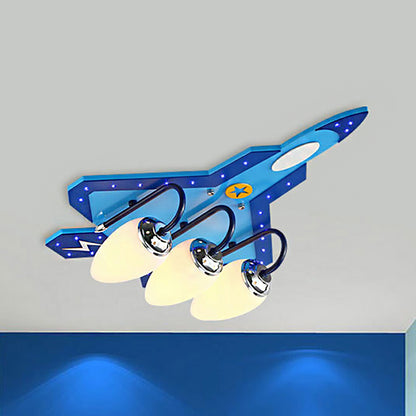 Kid Bedroom Fighter Plane Flush Mount Ceiling Light Metal 4 Bulbs Cartoon Blue Ceiling Light 3 Blue Clearhalo 'Ceiling Lights' 'Close To Ceiling Lights' 'Close to ceiling' 'Flush mount' Lighting' 239666