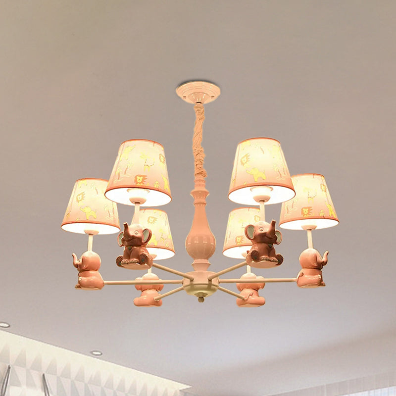 Tapered Shade Chandelier with Sitting Elephant Animal Metal Pendant Light in Pink for Game Room Clearhalo 'Ceiling Lights' 'Chandeliers' Lighting' options 239703