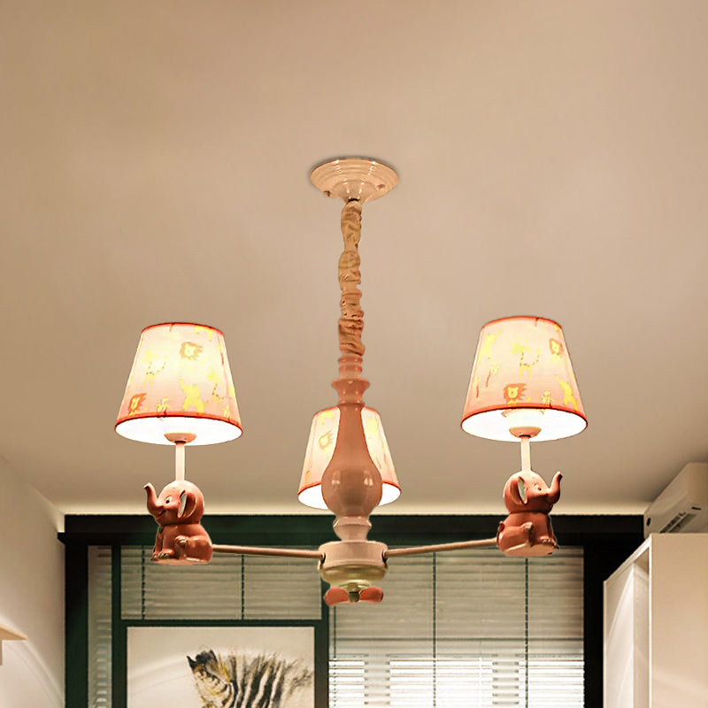 Tapered Shade Chandelier with Sitting Elephant Animal Metal Pendant Light in Pink for Game Room Clearhalo 'Ceiling Lights' 'Chandeliers' Lighting' options 239707