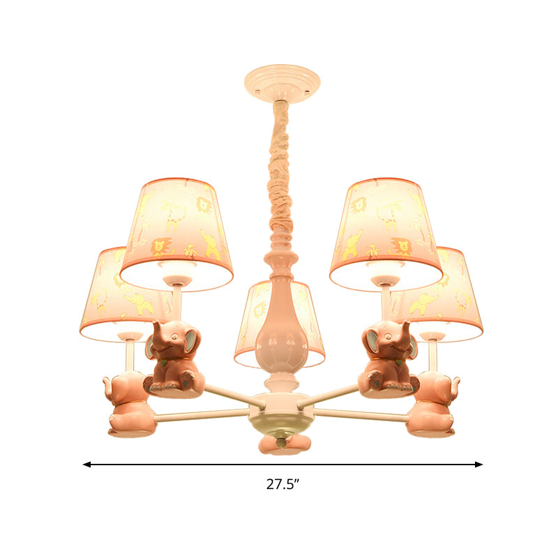 Tapered Shade Chandelier with Sitting Elephant Animal Metal Pendant Light in Pink for Game Room Clearhalo 'Ceiling Lights' 'Chandeliers' Lighting' options 239713
