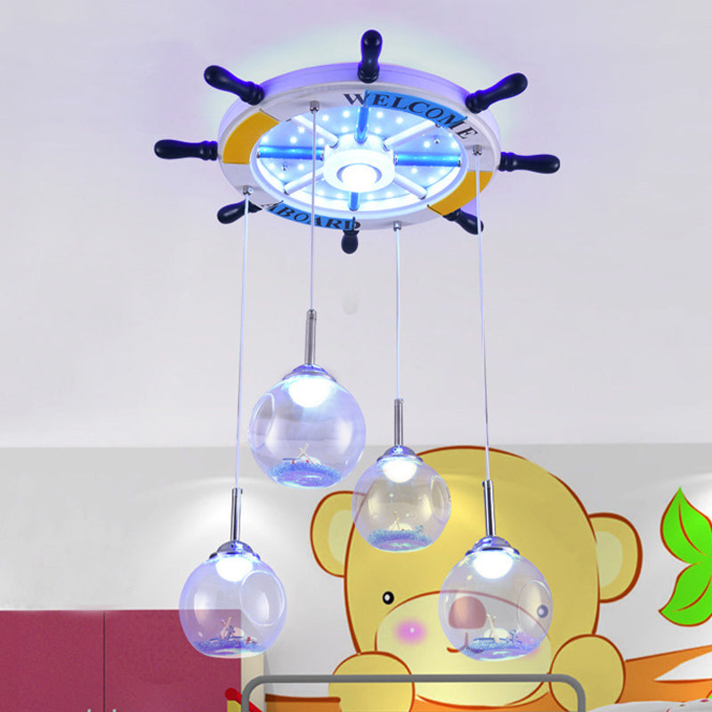 Rudder Child Bedroom Hanging Light Wood and Open Glass Nautical Style Pendant Light in Blue Blue Clearhalo 'Ceiling Lights' 'Close To Ceiling Lights' 'Glass shade' 'Glass' 'Pendant Lights' 'Pendants' Lighting' 239725
