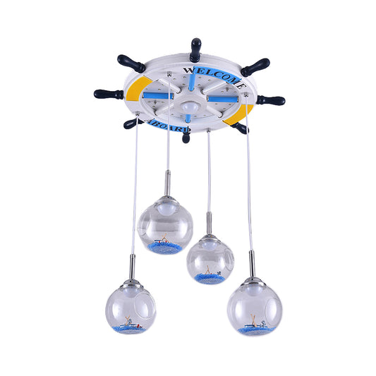 Rudder Child Bedroom Hanging Light Wood and Open Glass Nautical Style Pendant Light in Blue Clearhalo 'Ceiling Lights' 'Close To Ceiling Lights' 'Glass shade' 'Glass' 'Pendant Lights' 'Pendants' Lighting' 239728