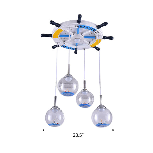 Rudder Child Bedroom Hanging Light Wood and Open Glass Nautical Style Pendant Light in Blue Clearhalo 'Ceiling Lights' 'Close To Ceiling Lights' 'Glass shade' 'Glass' 'Pendant Lights' 'Pendants' Lighting' 239729