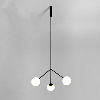 Simple Style 3 Heads Chandelier Lighting with Glass Shade Black Finish Globe Hanging Lamp for Dining Room Black Clearhalo 'Ceiling Lights' 'Chandeliers' 'Modern Chandeliers' 'Modern' Lighting' 239905