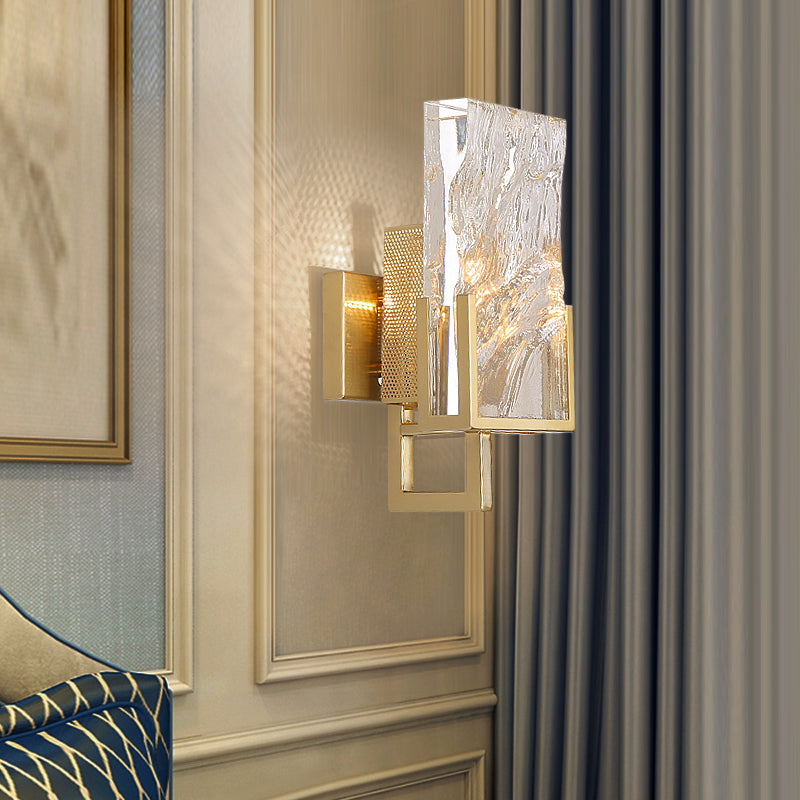 Brass Armed Wall Lighting Traditionary Metal 1 Bulb Sconce Light Fixture with Rectangle Crystal Clearhalo 'Wall Lamps & Sconces' 'Wall Lights' Lighting' 240034