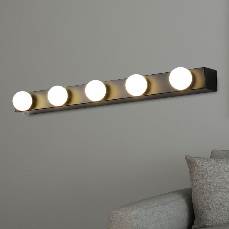 Black/White Finish Open Bulb Vanity Lighting Fixture Minimalism Style 4/5 Heads Metal Wall Light for Bathroom Clearhalo 'Cast Iron' 'Glass' 'Industrial' 'Modern wall lights' 'Modern' 'Tiffany' 'Traditional wall lights' 'Vanity Lights' 'Wall Lights' Lighting' 240054