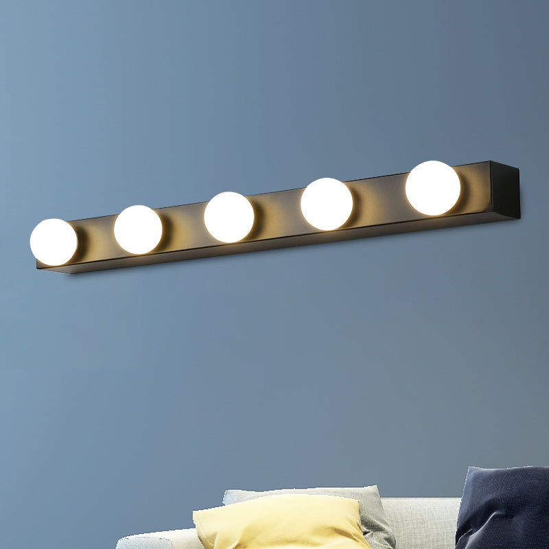 Black/White Finish Open Bulb Vanity Lighting Fixture Minimalism Style 4/5 Heads Metal Wall Light for Bathroom Clearhalo 'Cast Iron' 'Glass' 'Industrial' 'Modern wall lights' 'Modern' 'Tiffany' 'Traditional wall lights' 'Vanity Lights' 'Wall Lights' Lighting' 240055