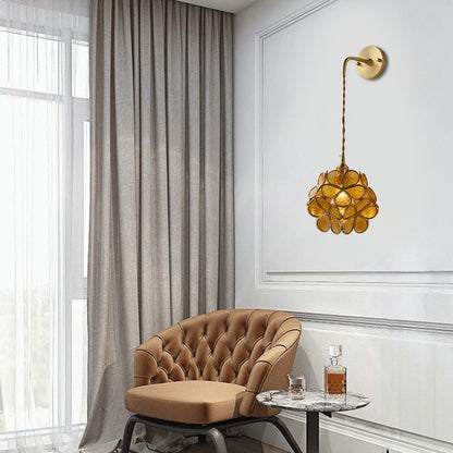 1 Bulb Bedroom Sconce Lamp Tradition Wall Lighting Fixture with Flower White/Pink/Blue Glass Shade Tan Clearhalo 'Wall Lamps & Sconces' 'Wall Lights' Lighting' 240077