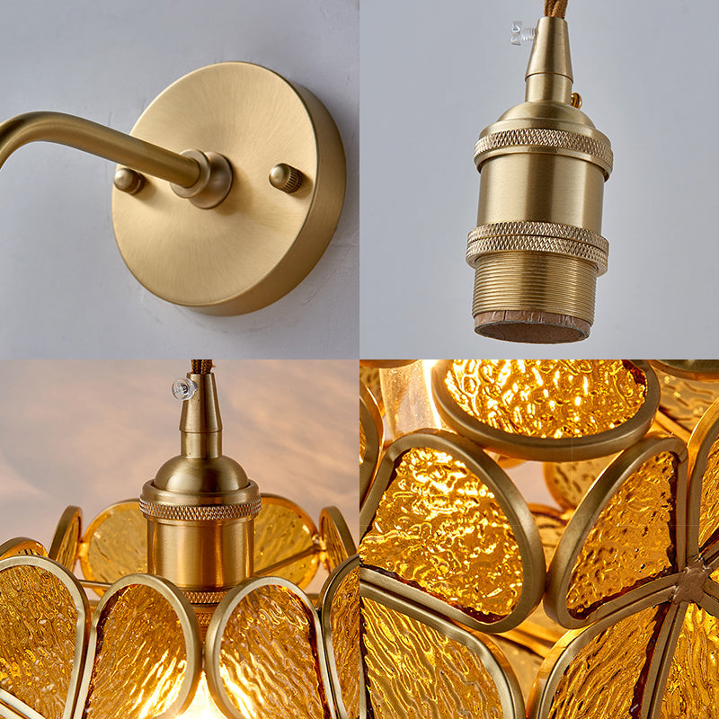 1 Bulb Bedroom Sconce Lamp Tradition Wall Lighting Fixture with Flower White/Pink/Blue Glass Shade Clearhalo 'Wall Lamps & Sconces' 'Wall Lights' Lighting' 240081