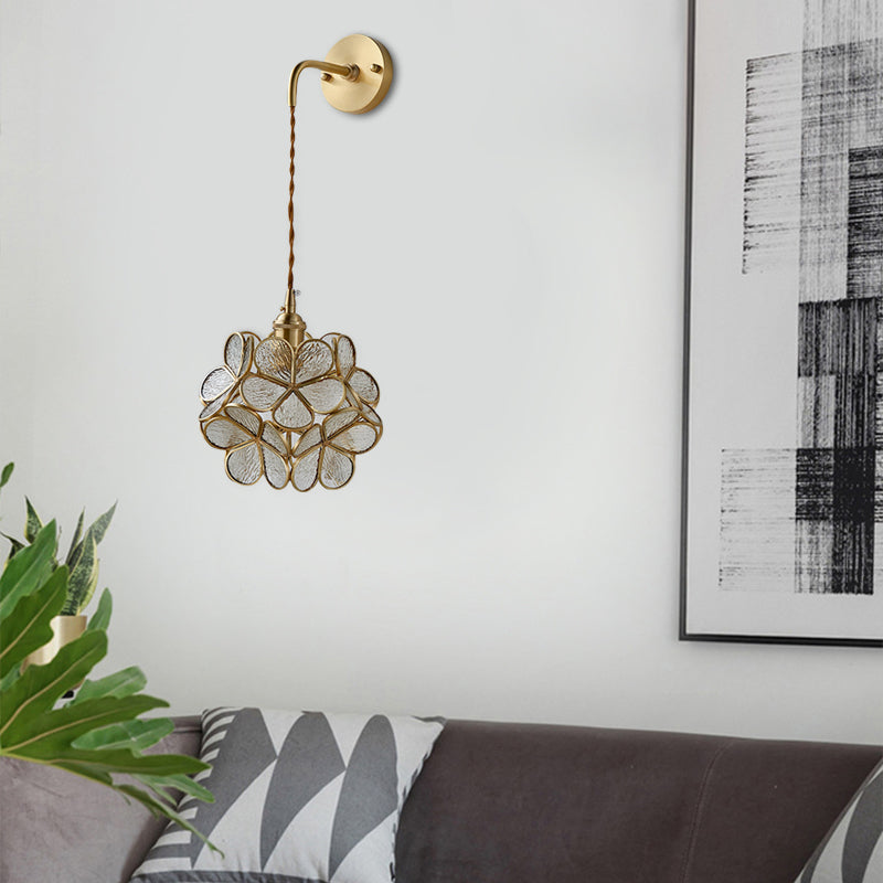 1 Bulb Bedroom Sconce Lamp Tradition Wall Lighting Fixture with Flower White/Pink/Blue Glass Shade Clearhalo 'Wall Lamps & Sconces' 'Wall Lights' Lighting' 240086