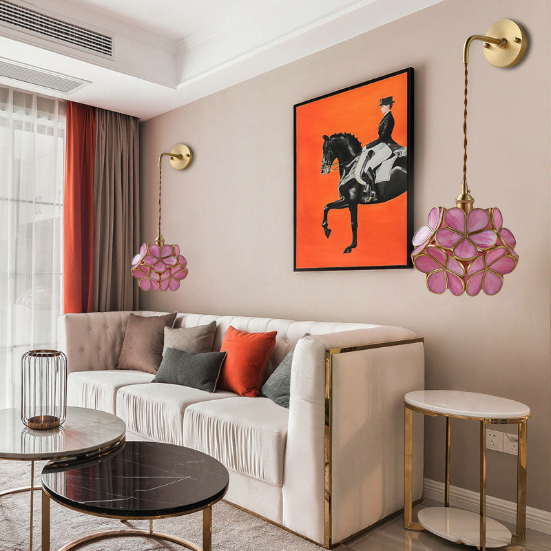 1 Bulb Bedroom Sconce Lamp Tradition Wall Lighting Fixture with Flower White/Pink/Blue Glass Shade Clearhalo 'Wall Lamps & Sconces' 'Wall Lights' Lighting' 240092