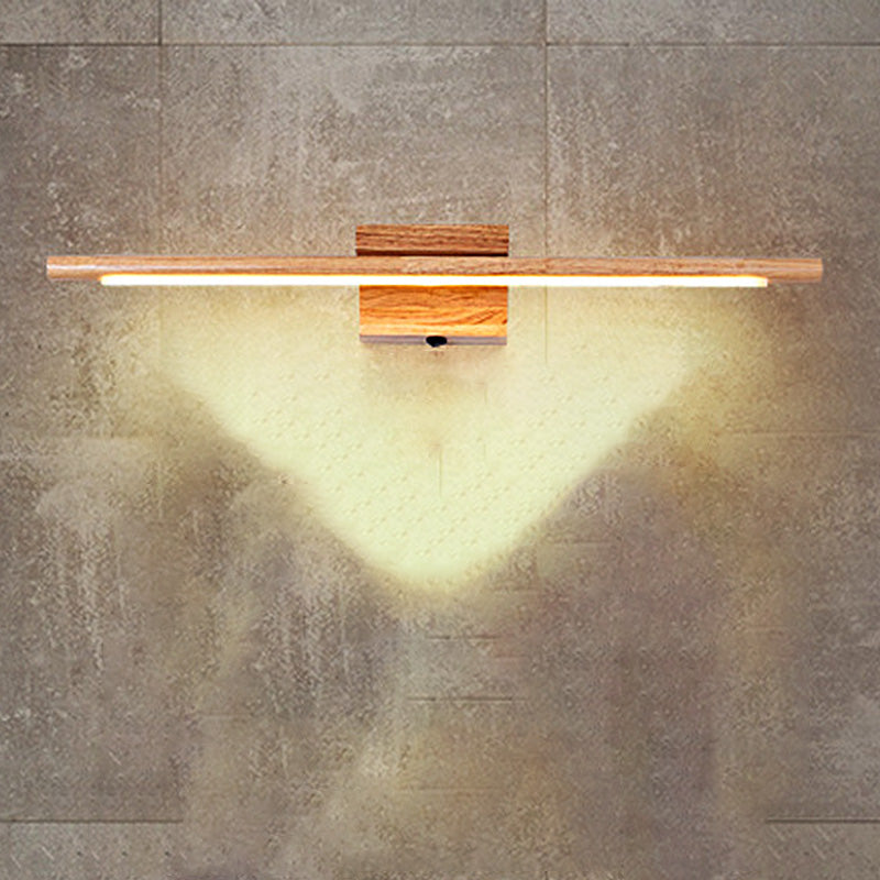 Slim Wood Vanity Sconce Lamp Modernist Led Beige Wall Mounted Light Fixture in White/Warm Light Wood Warm Clearhalo 'Vanity Lights' 'Wall Lights' Lighting' 240218
