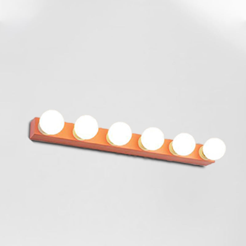 Metallic Exposed Bulb Vanity Light Fixture Macaron Style 3/4 Lights Bedroom Wall Lighting in Pink/Yellow Clearhalo 'Cast Iron' 'Glass' 'Industrial' 'Modern wall lights' 'Modern' 'Tiffany' 'Traditional wall lights' 'Vanity Lights' 'Wall Lights' Lighting' 240237