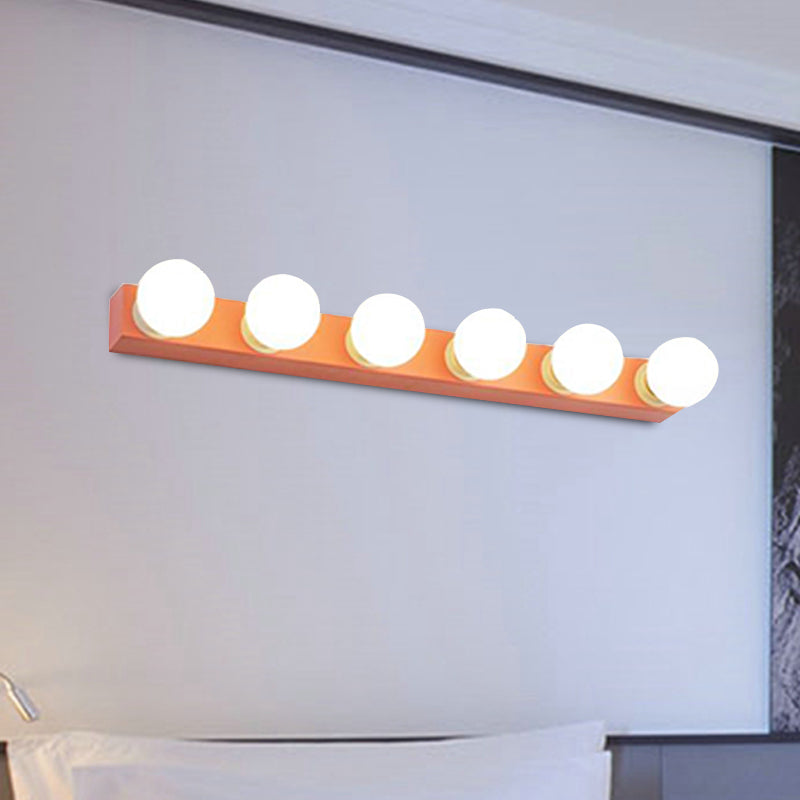 Metallic Exposed Bulb Vanity Light Fixture Macaron Style 3/4 Lights Bedroom Wall Lighting in Pink/Yellow Clearhalo 'Cast Iron' 'Glass' 'Industrial' 'Modern wall lights' 'Modern' 'Tiffany' 'Traditional wall lights' 'Vanity Lights' 'Wall Lights' Lighting' 240238