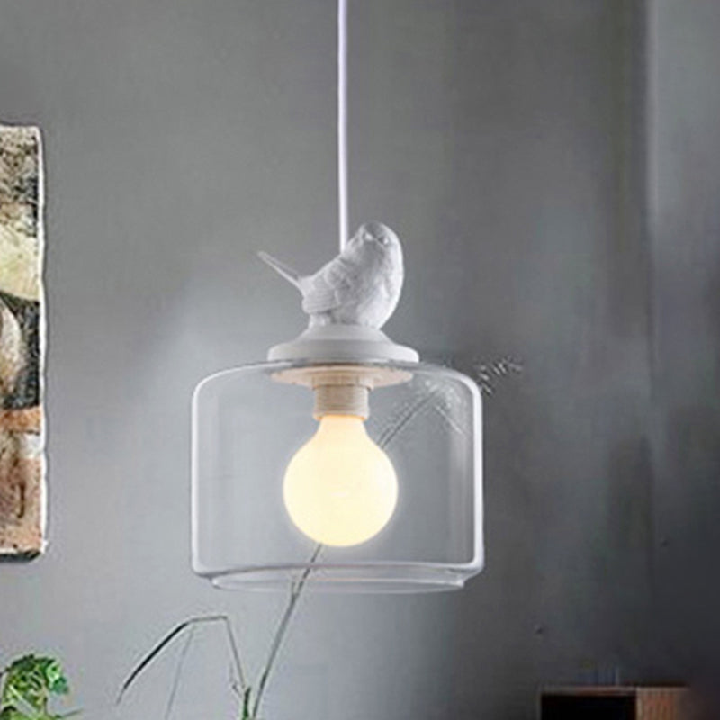 Transparent Glass Hanging Light with Bird One Light Modern Style Pendant Light in White Clear A Clearhalo 'Ceiling Lights' 'Chandeliers' 'Glass shade' 'Glass' 'Pendant Lights' 'Pendants' Lighting' 240246