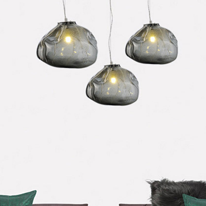 8"/12" W Cloud Shaped Pendant Light Contemporary Clear/Smoke Gray Hand-Blown Glass 1 Bulb Indoor Hanging Lamp Clearhalo 'Ceiling Lights' 'Glass shade' 'Glass' 'Modern Pendants' 'Modern' 'Pendant Lights' 'Pendants' Lighting' 240298
