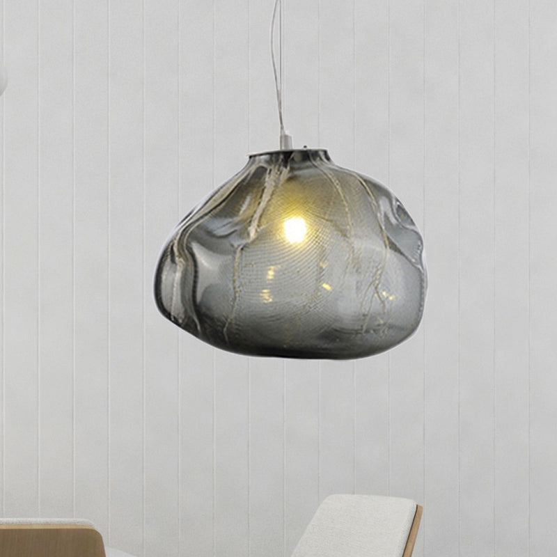 8"/12" W Cloud Shaped Pendant Light Contemporary Clear/Smoke Gray Hand-Blown Glass 1 Bulb Indoor Hanging Lamp Clearhalo 'Ceiling Lights' 'Glass shade' 'Glass' 'Modern Pendants' 'Modern' 'Pendant Lights' 'Pendants' Lighting' 240299